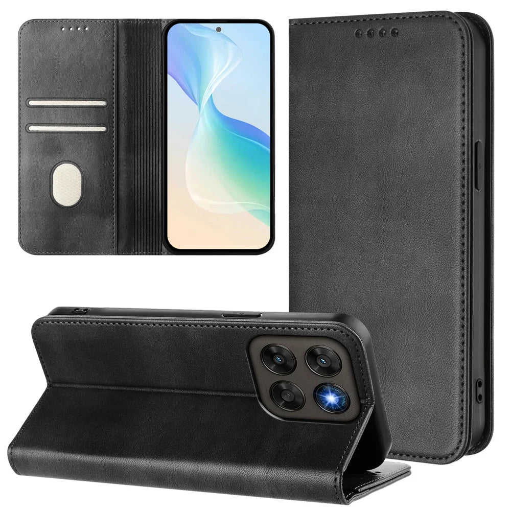 Wallet Case For Motorola Moto G87 5G / G77 5G / G67 5G Retro Texture RFID Blocking Leather Phone Cover - Black - 3