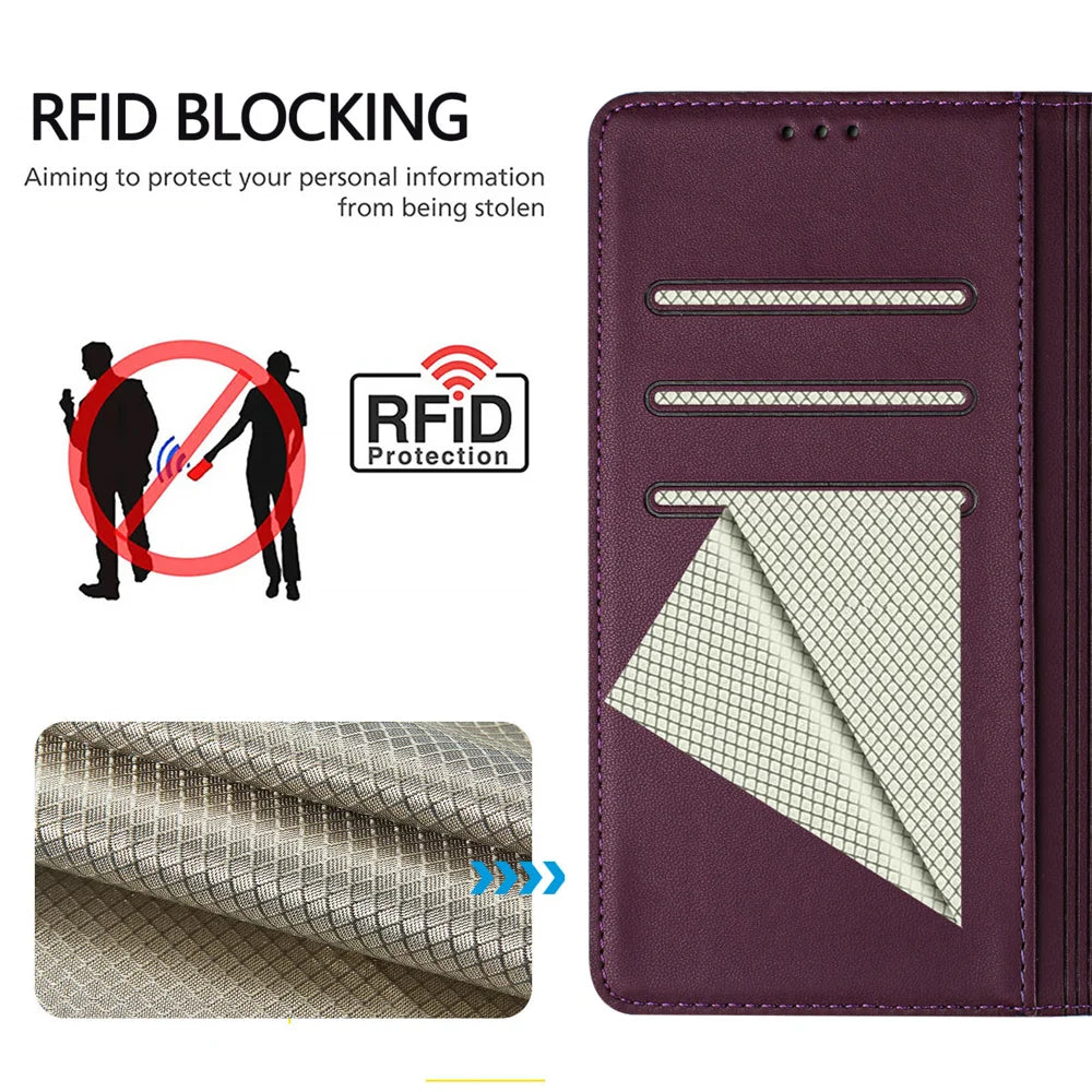 Imprinted Honeycomb Case For Motorola Moto G87 5G / G77 5G / G67 5G RFID Blocking Leather Phone Cover with Strap - Dark Purple - 5
