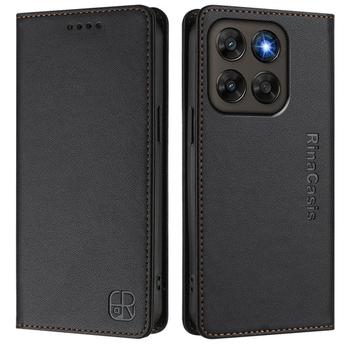 RINACASIS RC01 Leather Case For Motorola Moto G87 5G / G77 5G / G67 5G Phone Cover with RFID Blocking Wallet Stand - Black - 1