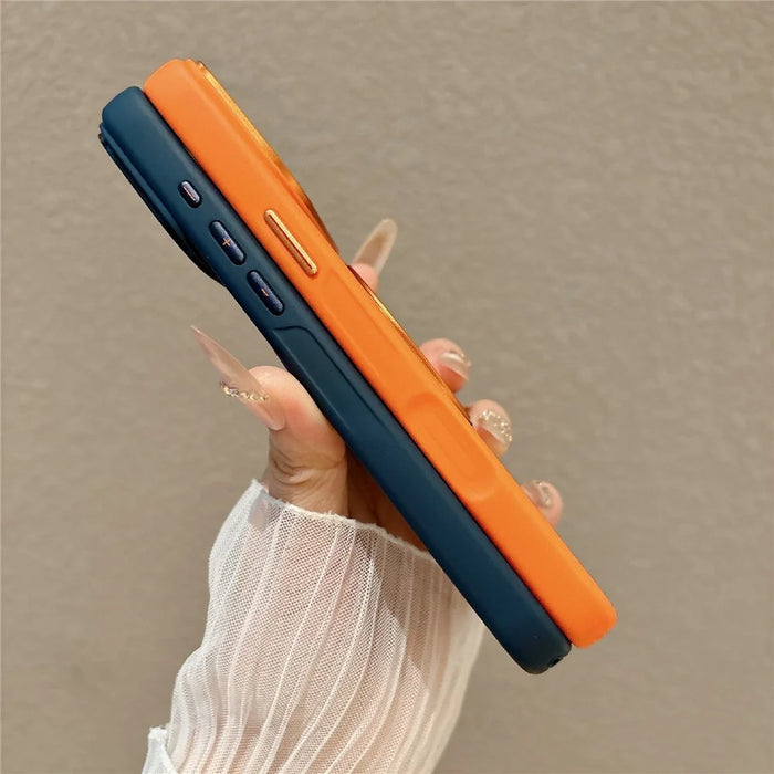 For iPhone 17 Pro Max Magnetic Case with Tempered Glass 360° Ring Kickstand Matte Translucent Cover Compatible with MagSafe - Orange - 4