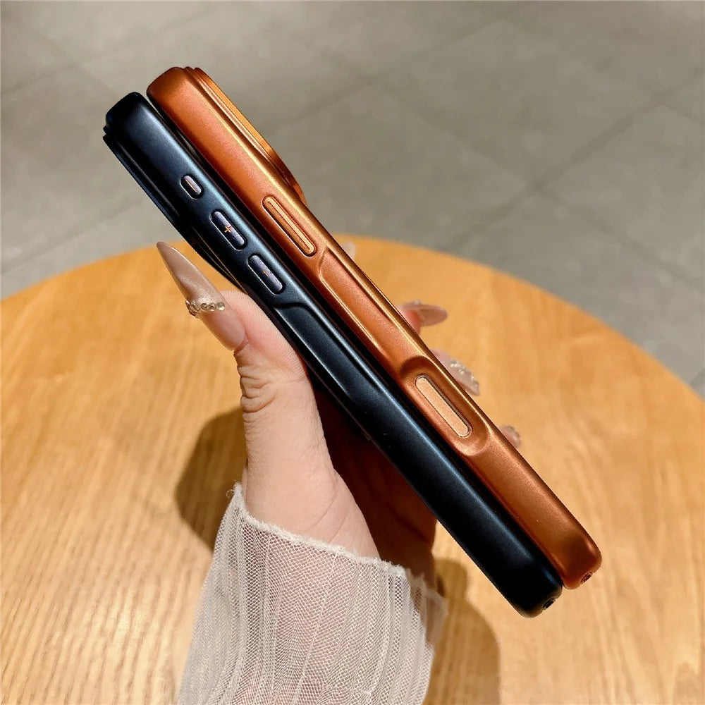 For iPhone 17 Pro Max Magnetic Case with Tempered Glass 360° Ring Kickstand  Electroplated PC TPU Phone Cover Compatible with MagSafe - Orange - 4