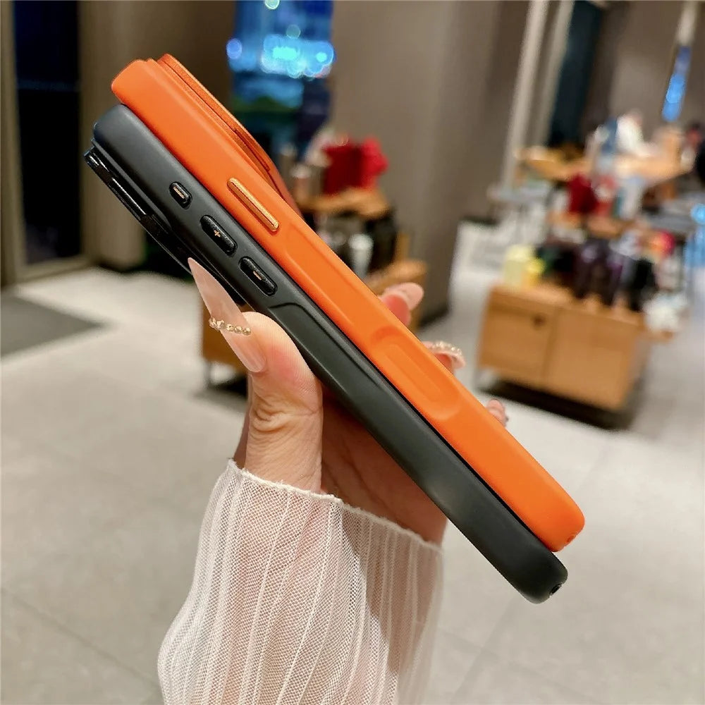 For iPhone 17 Pro Max Magnetic Case with Tempered Glass Screen Protector Lens Kickstand Frosted Shockproof Cover - Orange - 5