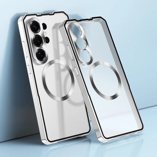 For Samsung Galaxy S26 Ultra Magnetic Case Hard PC Metal Frame Frosted Phone Back Cover - Silver - 1