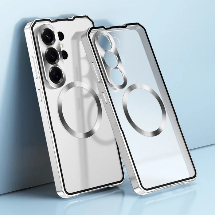 For Samsung Galaxy S26 Ultra Magnetic Case Hard PC Metal Frame Frosted Phone Back Cover - Silver - 1
