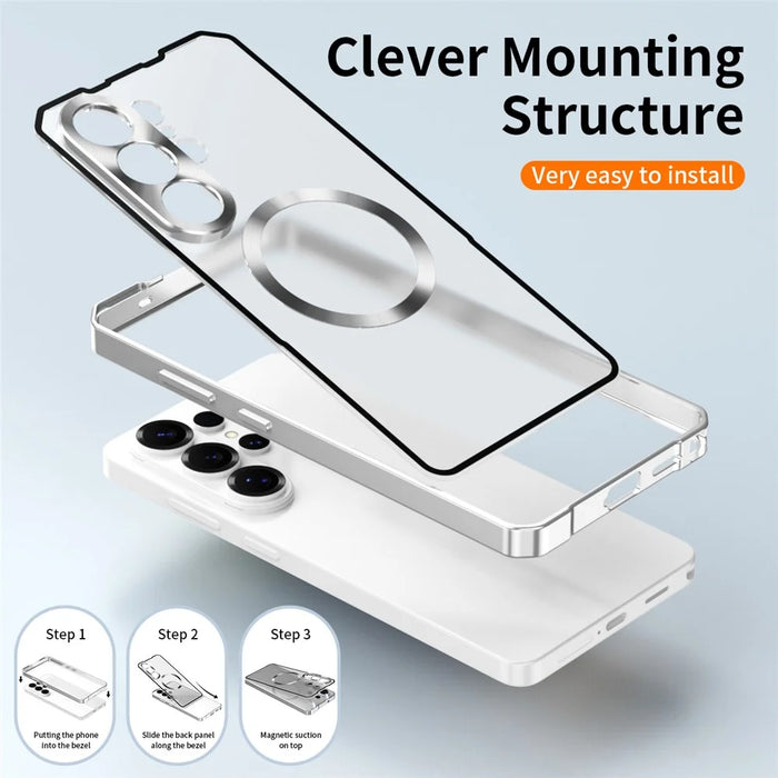 For Samsung Galaxy S26 Ultra Magnetic Case Hard PC Metal Frame Frosted Phone Back Cover - Silver - 3