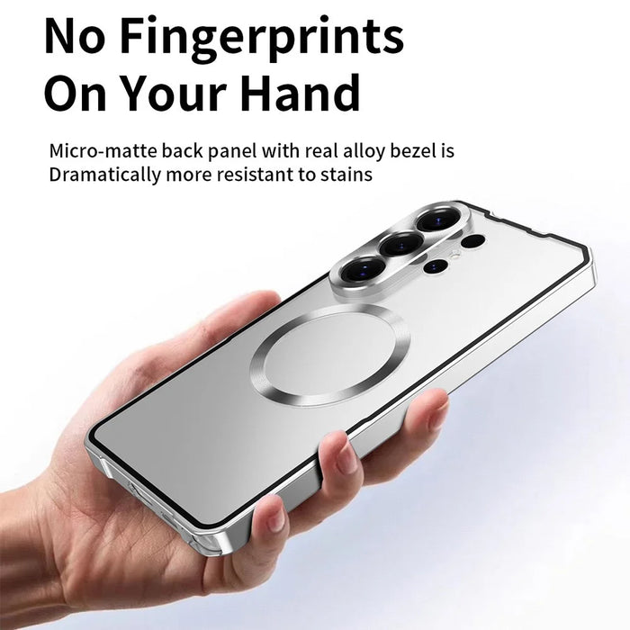 For Samsung Galaxy S26 Ultra Magnetic Case Hard PC Metal Frame Frosted Phone Back Cover - Silver - 6