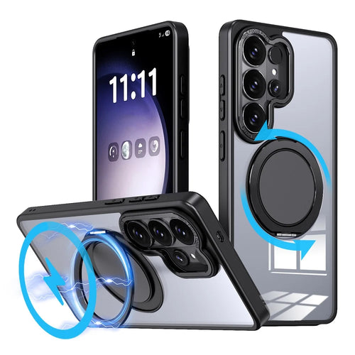 For Samsung Galaxy S26 Ultra Magnetic Case Hidden Gear Ring Kickstand Phone Cover - Black - 1