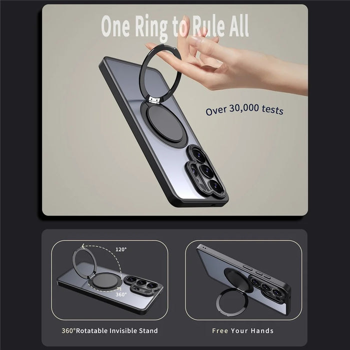 For Samsung Galaxy S26 Ultra Magnetic Case Hidden Gear Ring Kickstand Phone Cover - Black - 4