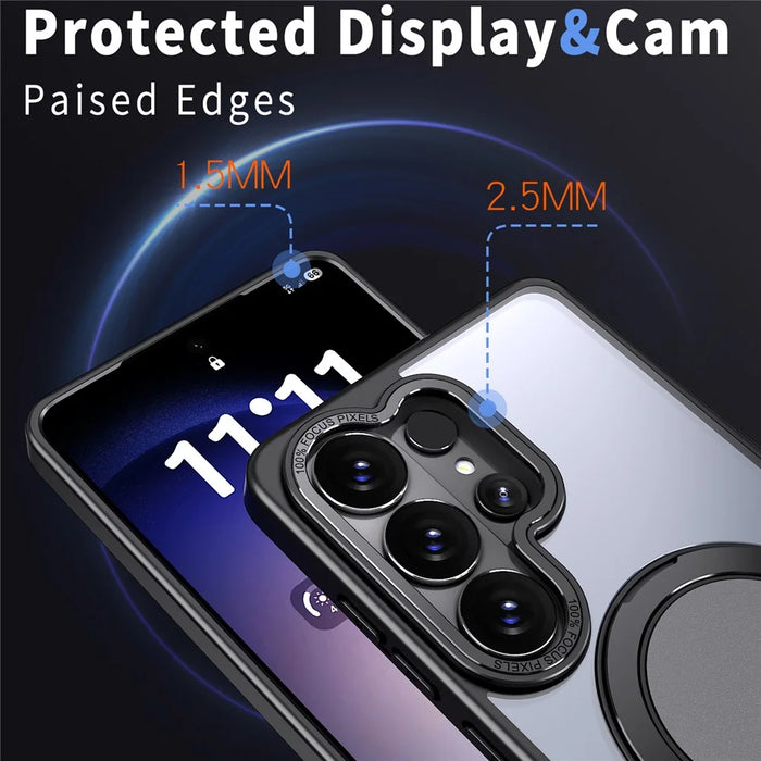 For Samsung Galaxy S26 Ultra Magnetic Case Hidden Gear Ring Kickstand Phone Cover - Black - 5