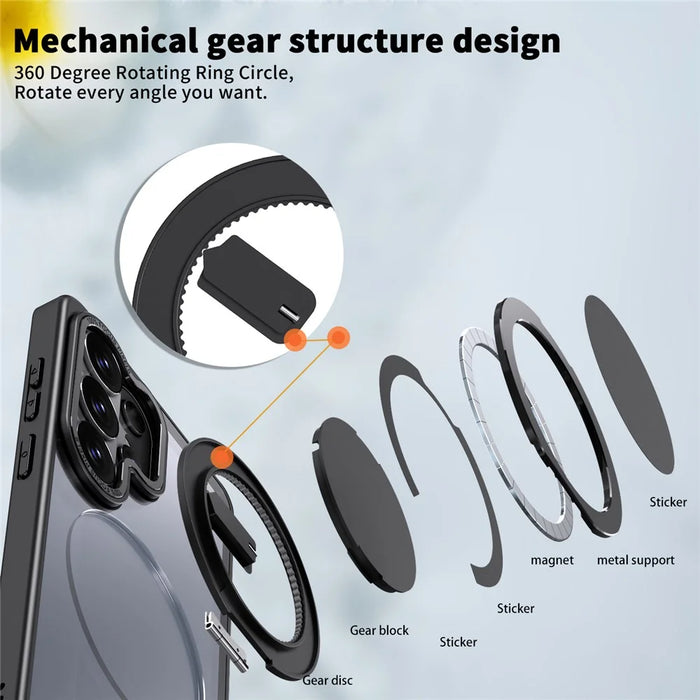 For Samsung Galaxy S26 Ultra Magnetic Case Hidden Gear Ring Kickstand Phone Cover - Black - 6