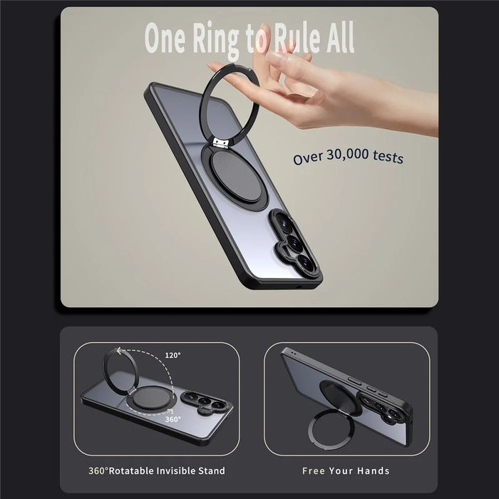 For Samsung Galaxy S26+ Magnetic Case Hidden Gear Ring Kickstand Phone Cover - Black - 4