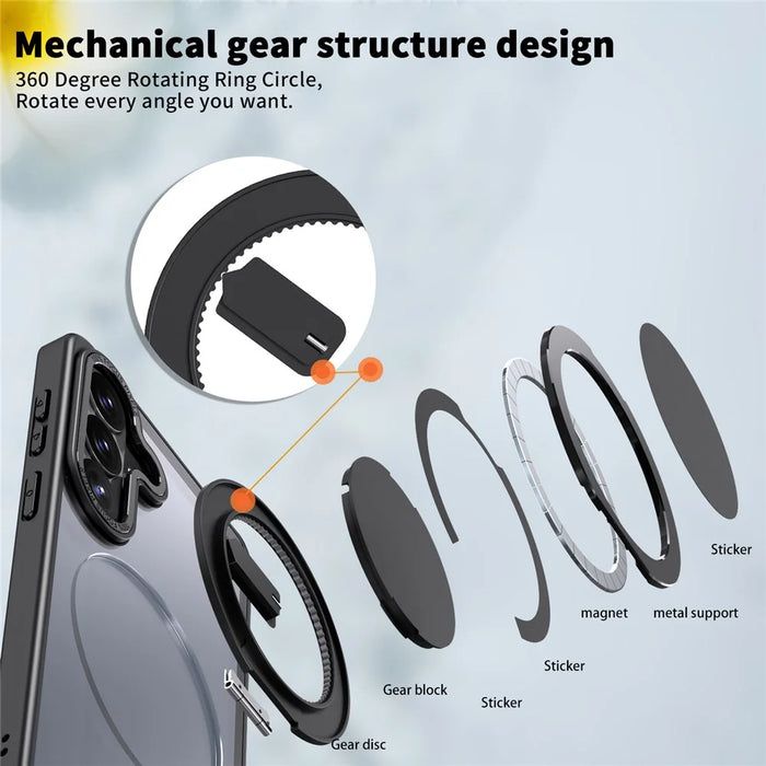 For Samsung Galaxy S26+ Magnetic Case Hidden Gear Ring Kickstand Phone Cover - Black - 6