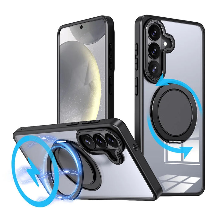 For Samsung Galaxy S26 Magnetic Case Hidden Gear Ring Kickstand Phone Cover - Black - 1