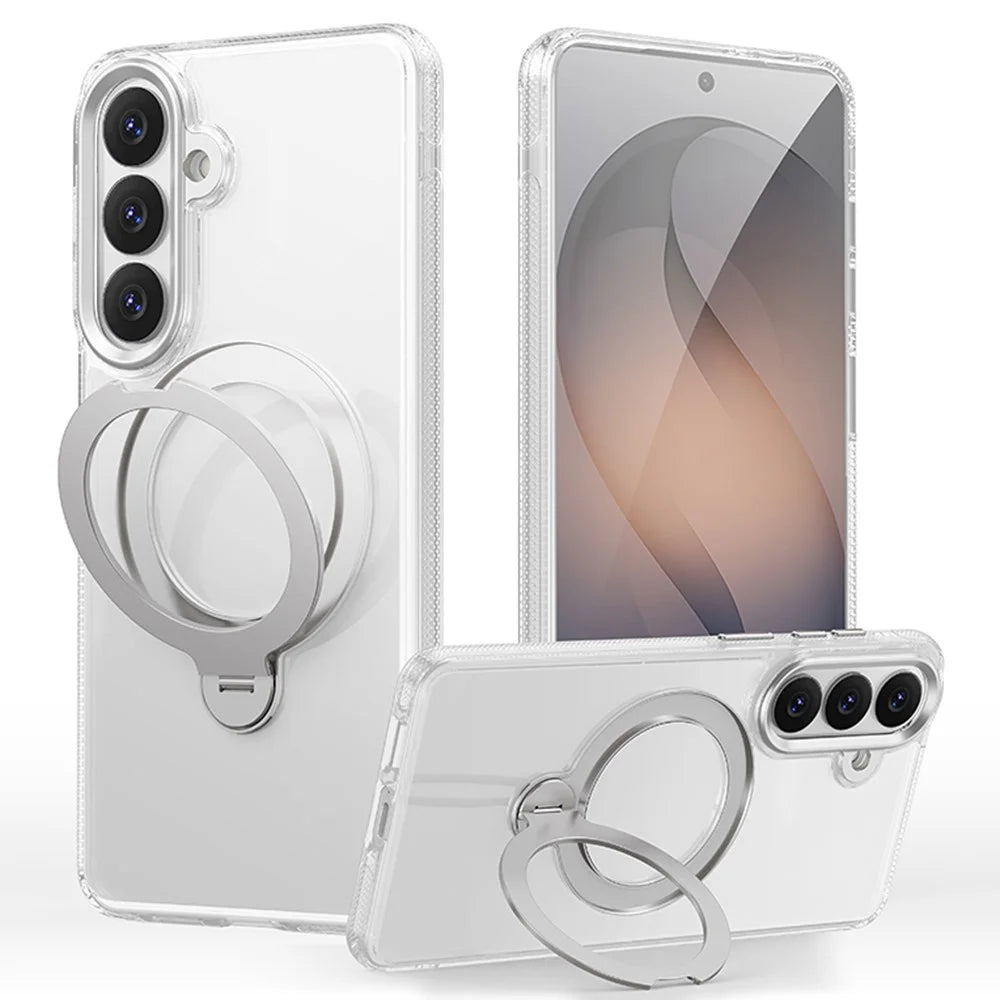 For Samsung Galaxy S26 Magnetic Case Drop Proof TPU PC Kickstand Phone Cover - Transparent - 1