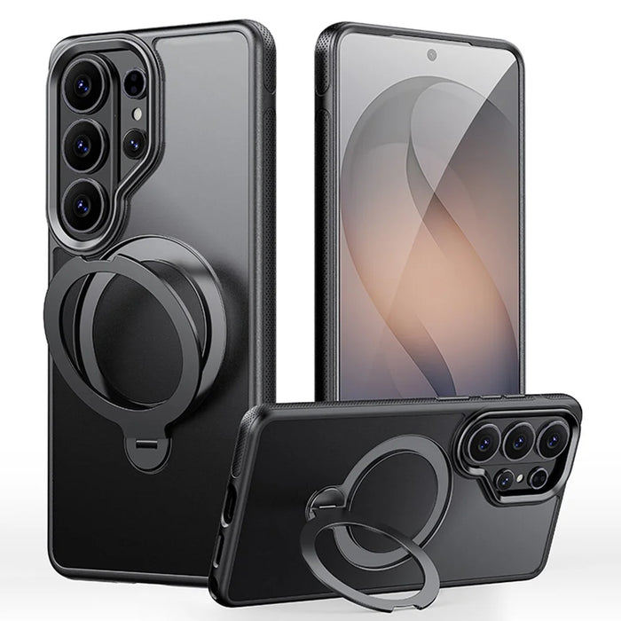 For Samsung Galaxy S26 Ultra Magnetic Case Drop Proof TPU PC Kickstand Phone Cover - Black - 1
