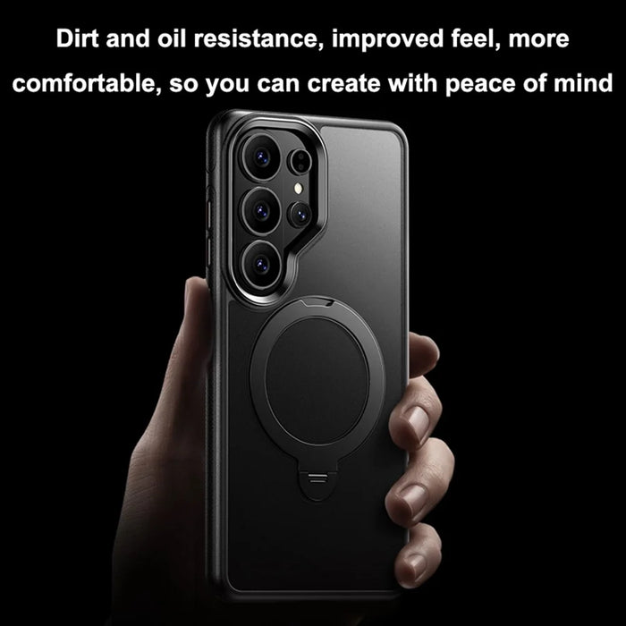 For Samsung Galaxy S26 Ultra Magnetic Case Drop Proof TPU PC Kickstand Phone Cover - Black - 3