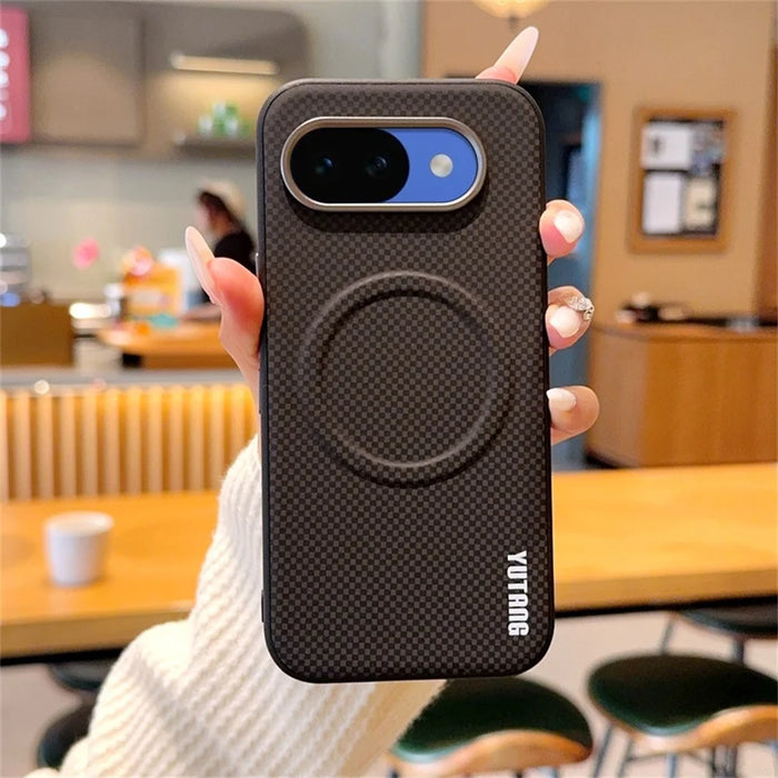 YUTANG for Google Pixel 10a Magnetic Case Dot Pattern PC+TPU Shockproof Phone Cover - Brown - 1
