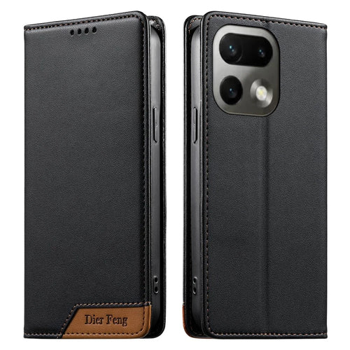 DIERFENG DF-018 for Realme 16 Pro 5G Case RFID Blocking Wallet Leather Phone Cover with Color Splicing Logo Corner - Black - 1