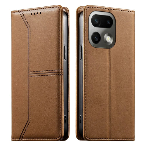 For Realme 16 Pro 5G Wallet Stand Case Line Splicing TPU PU Leather Phone Cover - Brown - 1