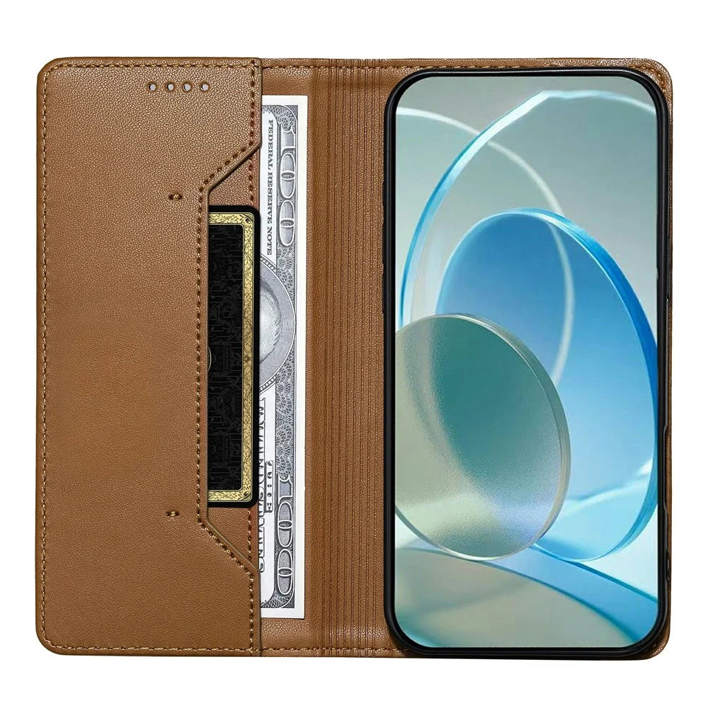 For Realme 16 Pro 5G Wallet Stand Case Line Splicing TPU PU Leather Phone Cover - Brown - 2