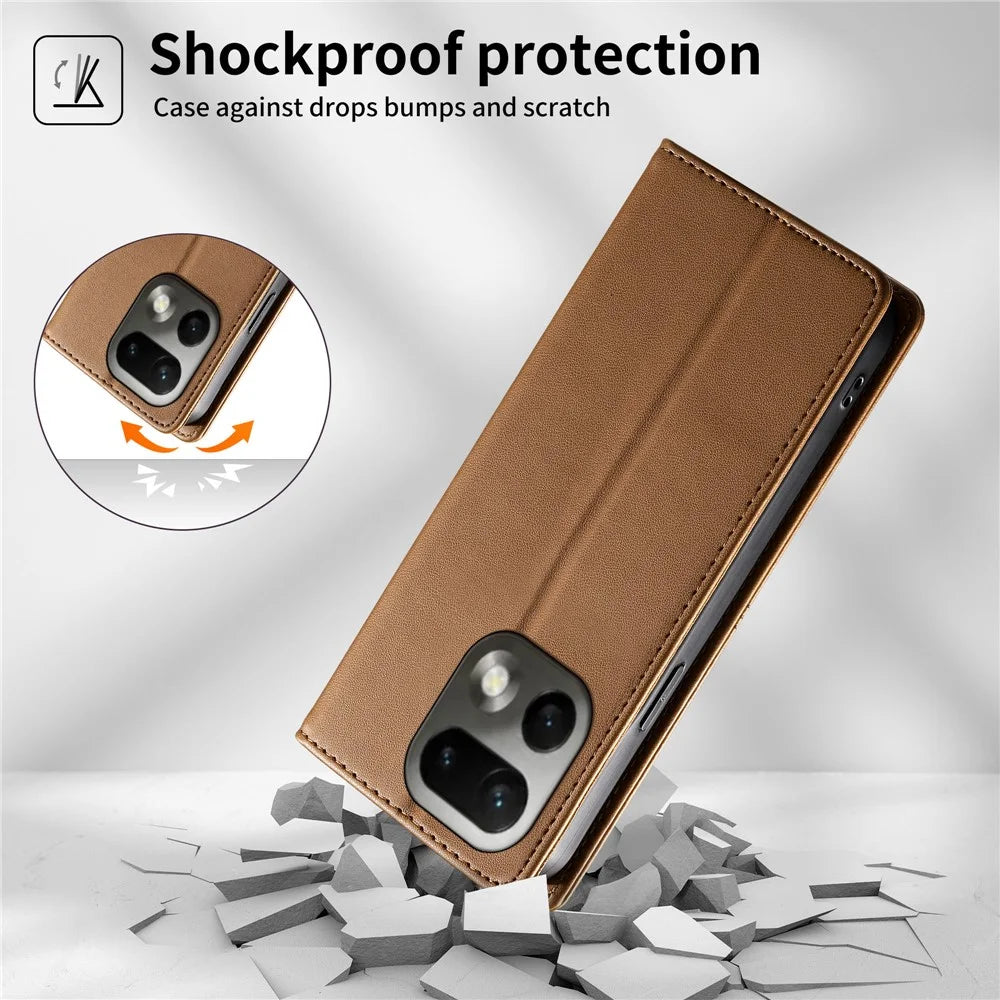 For Realme 16 Pro 5G Wallet Stand Case Line Splicing TPU PU Leather Phone Cover - Brown - 5