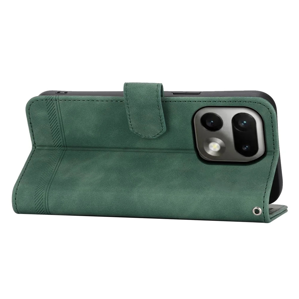 DIERFENG DF-03 For Realme 16 Pro 5G Leather Case Lines Imprint Wallet Phone Cover with Wrist Strap - Green - 2