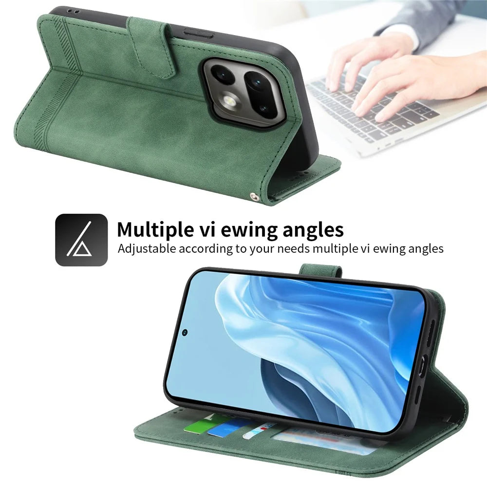 DIERFENG DF-03 For Realme 16 Pro 5G Leather Case Lines Imprint Wallet Phone Cover with Wrist Strap - Green - 4
