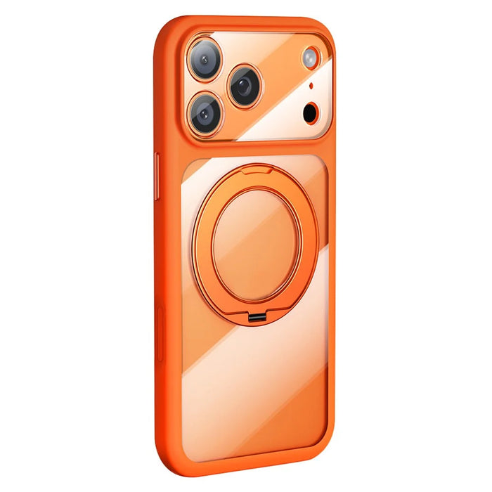 For iPhone 17 Pro Magnetic Phone Case PC TPU Shockproof Protective Cover with 360 Rotary Kickstand - Orange - 1