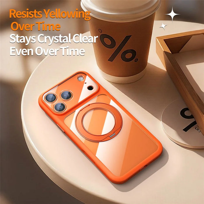For iPhone 17 Pro Magnetic Phone Case PC TPU Shockproof Protective Cover with 360 Rotary Kickstand - Orange - 3