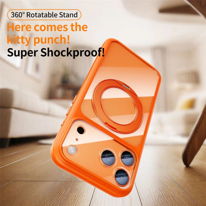 For iPhone 17 Pro Magnetic Phone Case PC TPU Shockproof Protective Cover with 360 Rotary Kickstand - Orange - 5