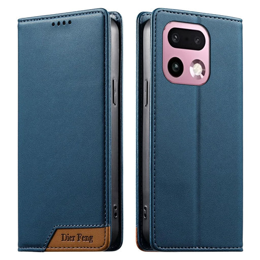 DIERFENG DF-018 for Realme 16 Pro+ 5G Case RFID Blocking Wallet Leather Phone Cover with Color Splicing Logo Corner - Blue - 1