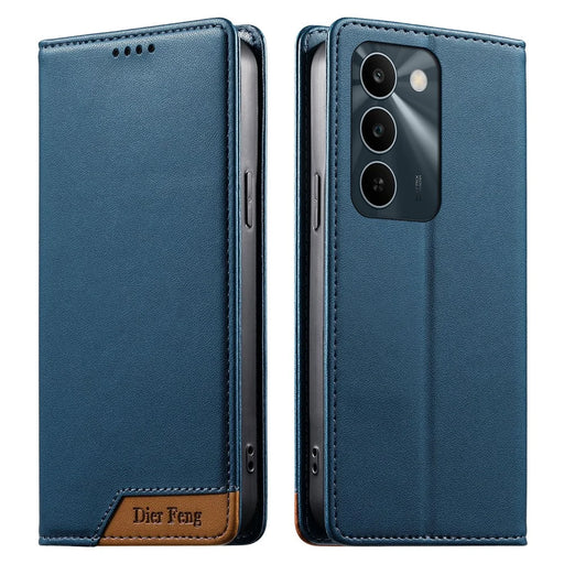 DIERFENG DF-018 for Realme C100 5G / C83 5G Case RFID Blocking Wallet Leather Phone Cover with Color Splicing Logo Corner - Blue - 1