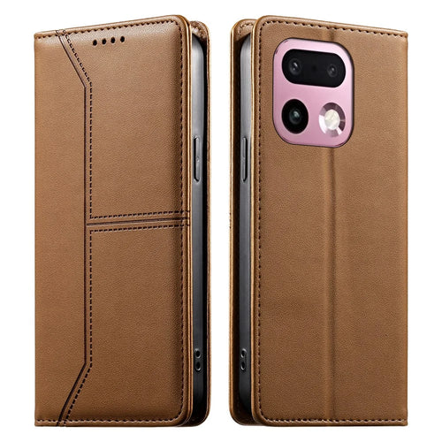 For Realme 16 Pro+ 5G Wallet Stand Case Line Splicing TPU PU Leather Phone Cover - Brown - 1