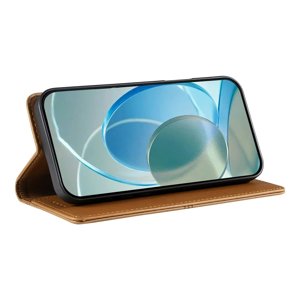 For Realme 16 Pro+ 5G Wallet Stand Case Line Splicing TPU PU Leather Phone Cover - Brown - 3