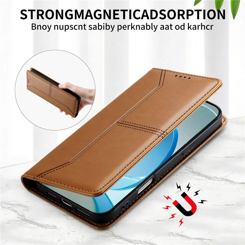 For Realme 16 Pro+ 5G Wallet Stand Case Line Splicing TPU PU Leather Phone Cover - Brown - 4