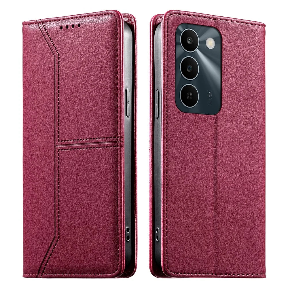 For Realme C100 5G / C83 5G Wallet Stand Case Line Splicing TPU PU Leather Phone Cover - Red - 1