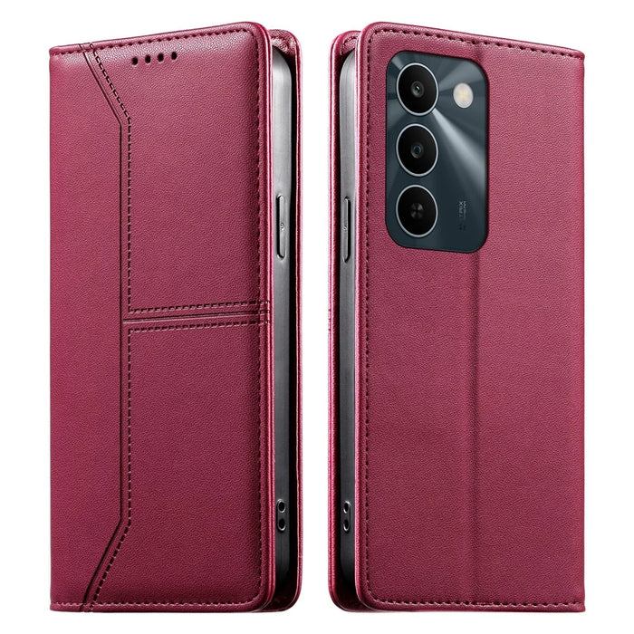 For Realme C100 5G / C83 5G Wallet Stand Case Line Splicing TPU PU Leather Phone Cover - Red - 1