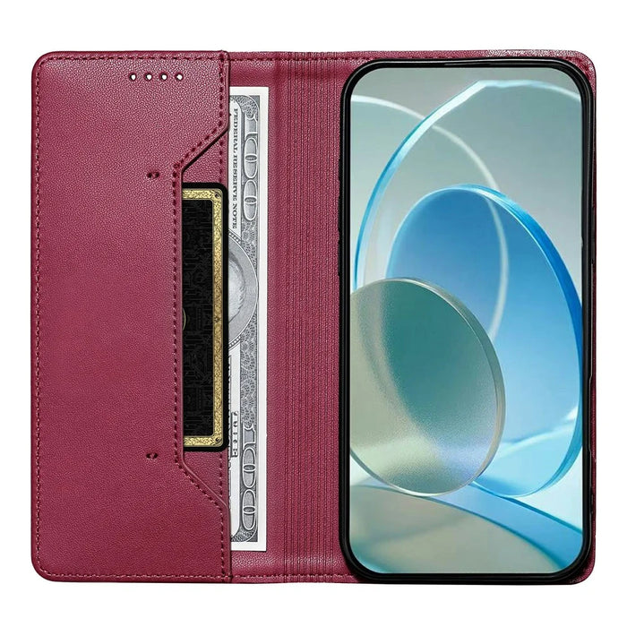 For Realme C100 5G / C83 5G Wallet Stand Case Line Splicing TPU PU Leather Phone Cover - Red - 2