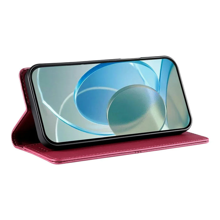 For Realme C100 5G / C83 5G Wallet Stand Case Line Splicing TPU PU Leather Phone Cover - Red - 3