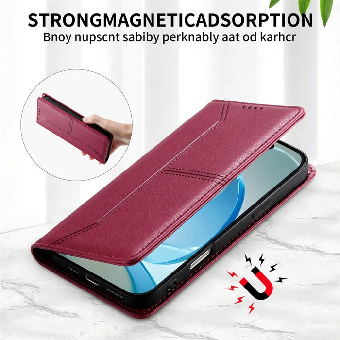 For Realme C100 5G / C83 5G Wallet Stand Case Line Splicing TPU PU Leather Phone Cover - Red - 4