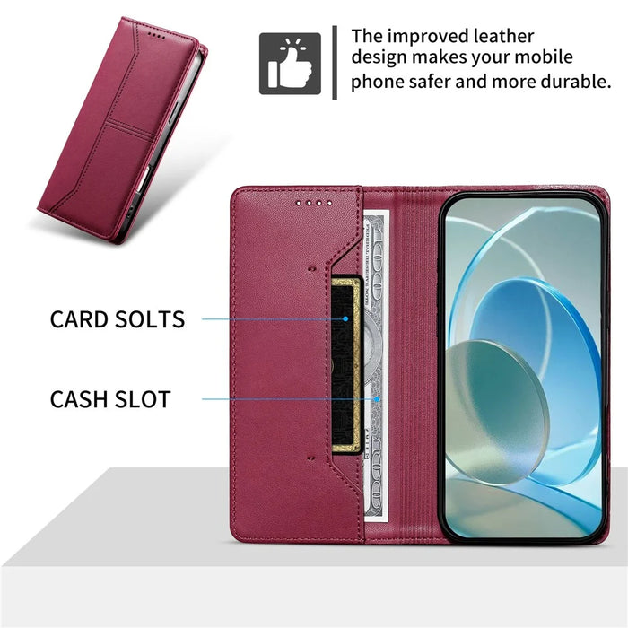 For Realme C100 5G / C83 5G Wallet Stand Case Line Splicing TPU PU Leather Phone Cover - Red - 5