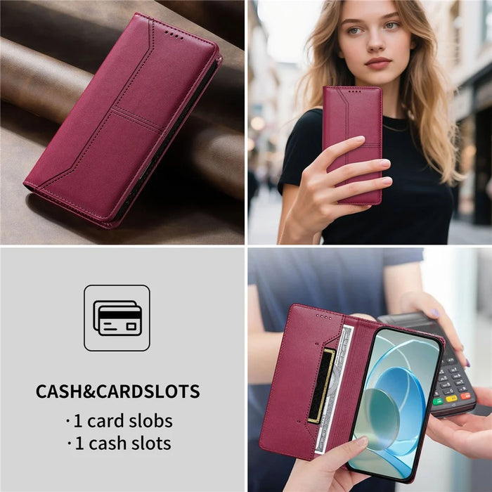 For Realme C100 5G / C83 5G Wallet Stand Case Line Splicing TPU PU Leather Phone Cover - Red - 7