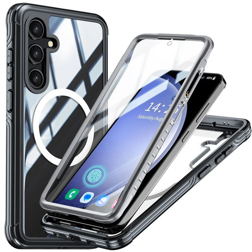For Samsung Galaxy S24+ Magnetic Case PC + TPU Phone Cover with PET Screen Film - Black - 1