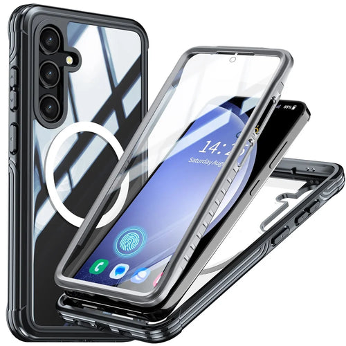 For Samsung Galaxy S24 Magnetic Case PC + TPU Phone Cover with PET Screen Film - Black - 1
