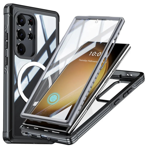 For Samsung Galaxy S24 Ultra Magnetic Case PC + TPU Phone Cover with PET Screen Film - Black - 1