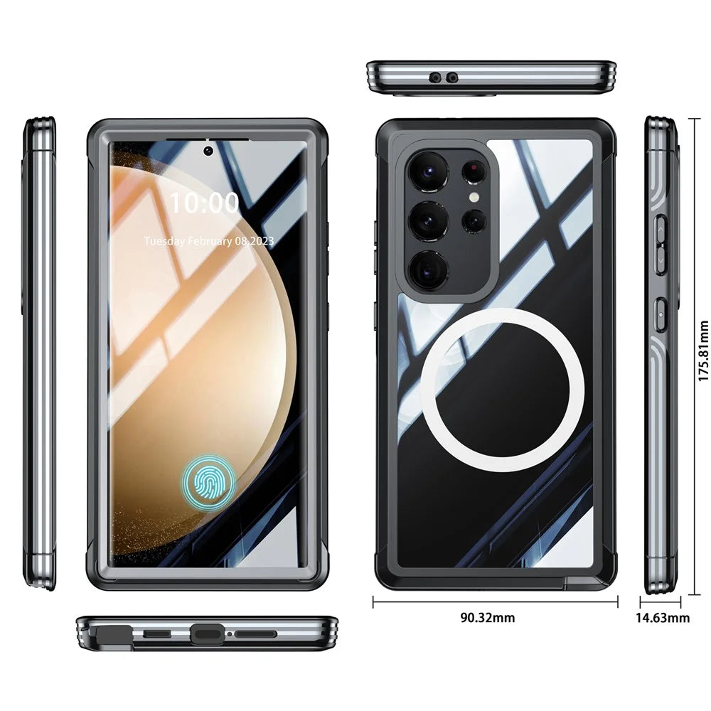For Samsung Galaxy S24 Ultra Magnetic Case PC + TPU Phone Cover with PET Screen Film - Black - 2