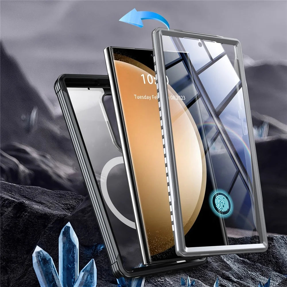 For Samsung Galaxy S24 Ultra Magnetic Case PC + TPU Phone Cover with PET Screen Film - Black - 4