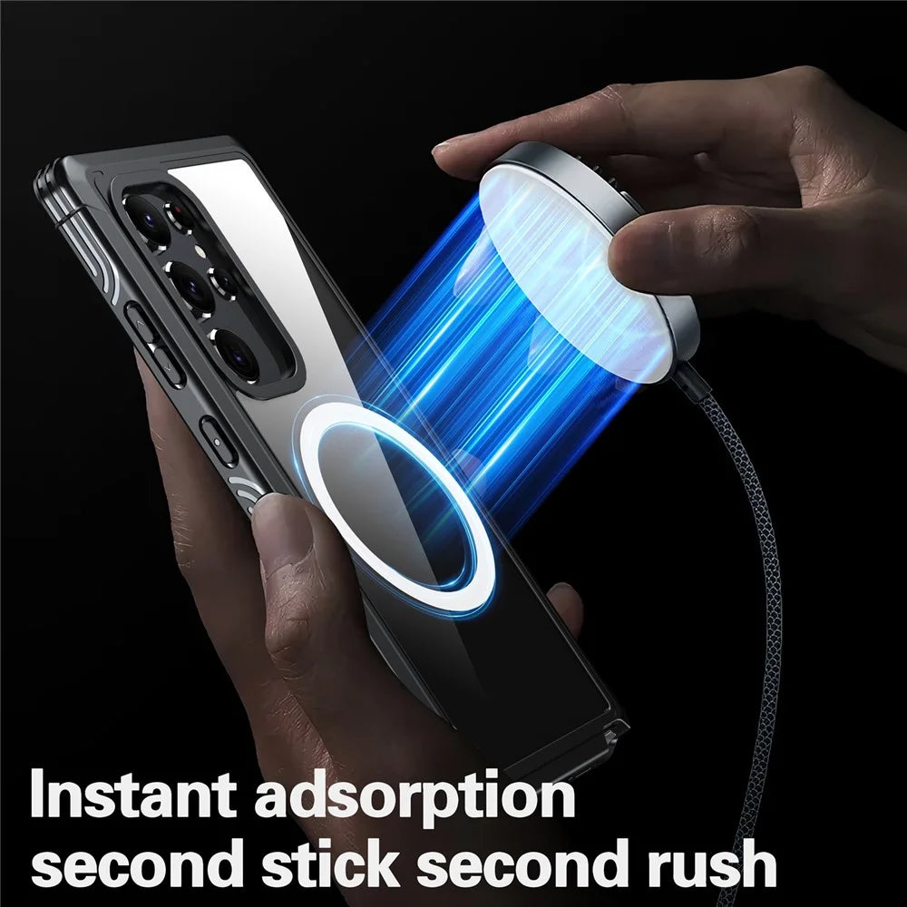 For Samsung Galaxy S24 Ultra Magnetic Case PC + TPU Phone Cover with PET Screen Film - Black - 5