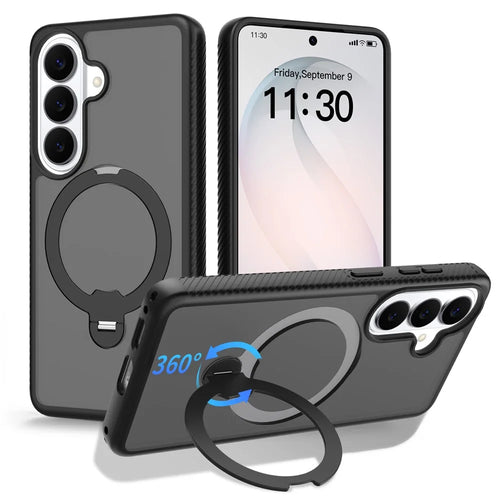 For Samsung Galaxy S26 Magnetic Case Rotary Kickstand PC + TPU Shockproof Phone Cover - Black - 1