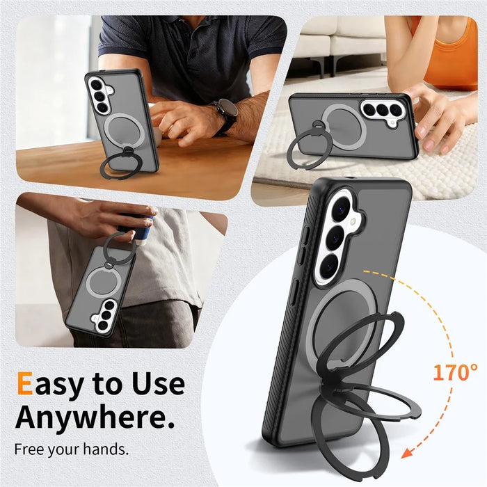 For Samsung Galaxy S26 Magnetic Case Rotary Kickstand PC + TPU Shockproof Phone Cover - Black - 4